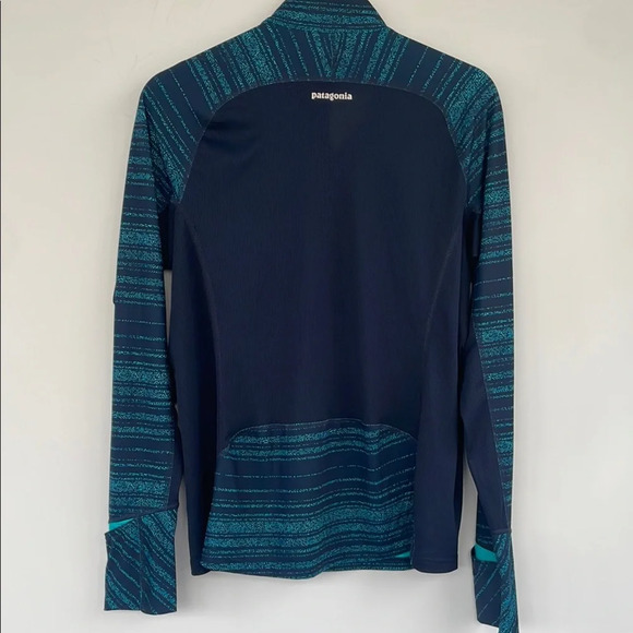Patagonia Women’s All Weather Zip-Neck Teal Navy Hiking Running Top UPF 15 Large - Picture 10 of 17